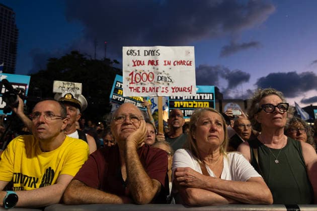 July 2, 2026, Tel Aviv, Israel: A protester holds a placard reading, 6,851 days you are responsible. during an anti-government rally. A rally was held to mark 1,000 days since the October 7 massacre. Demonstrators protested against the Israeli government, accusing it of responsibility for the failures that led to the attack and calling for a state commission of inquiry, which they say the government opposes because its findings could implicate Prime Minister Benjamin Netanyahu. Tel Aviv Israel - ZUMAs197 20260702_aaa_s197_363 Copyright: xYaelxGuiskyxAbasx