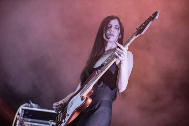 July 2, 2026, Soliera, Emilia Romagna, Italy: Samira Zahidi, bassist of the British post-punk band The Underground Youth performs on stage during a concert. Singer and guitarist Craig Dyer performed on stage at Piazza Lusvardi in Soliera (Modena) during a concert by British post-punk band The Underground Youth. The event marked the opening night of the nineteenth edition of the Arti Vive Festival. Soliera Italy - ZUMAs197 20260702_aaa_s197_423 Copyright: xCarloxVerganix