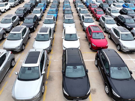 LIANYUNGANG, CHINA - JULY 03: Aerial view of domestic vehicles waiting to be loaded onto a ro-ro ship for export at Lianyungang Port on July 3, 2026 in Lianyungang, Jiangsu Province of China.  Copyright: xVCGx 111651949606