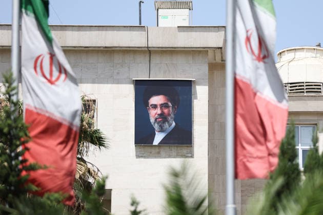 IRAN, TEHRAN - JULY 3, 2026: A building displays a portrait of Supreme Leader Ali Khamenei (1939-2026) on the eve of his state funeral set to take place from July 4 to 9. Khamenei was killed in a joint US-Israeli airstrike on his residence on February 28 Tehran Iran  - ZUMAt113 20260703_zaa_t113_021 Copyright: xValeryxSharifulinx