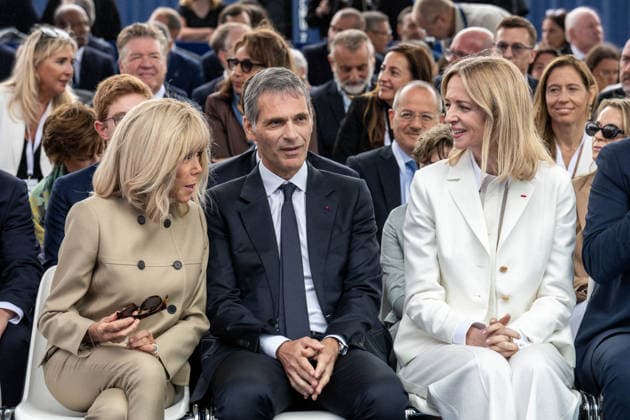 Christening of CMA CGM Notre Dame - Le Havre L-R : Brigitte Macron, Rodolphe Saade and Delphine Arnault seen during the christening ceremony of the container ship CMA CGM NOTRE DAME, propelled by liquefied natural gas, at Le Havre port, France on July 2, 2026. Photo by Ammar Abd Rabbo ABACAPRESS.COM Le Havre France  Copyright: xAbdxRabboxAmmar ABACAx