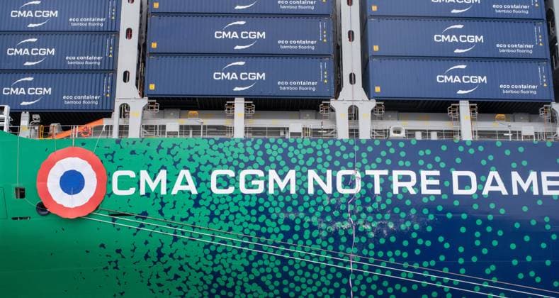 RECORD DATE NOT STATED Christening of CMA CGM Notre Dame - Le Havre The CMA-CGM Notre Dame, the largest ship flying the French flag, is seen during its official integration ceremony in Le Havre, France on July 02, 2026, as the vessel operates on liquefied gas. Photo by Mario FOURMY ABACAPRESS.COM Le Havre France  Copyright: xFourmyxMario ABACAx