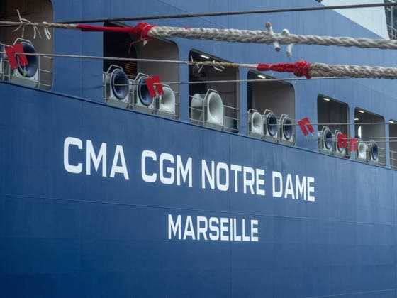 Christening of CMA CGM Notre Dame - Le Havre The CMA-CGM Notre Dame, the largest ship flying the French flag, is seen during its official integration ceremony in Le Havre, France on July 02, 2026, as the vessel operates on liquefied gas. Photo by Mario FOURMY ABACAPRESS.COM Le Havre France  Copyright: xFourmyxMario ABACAx