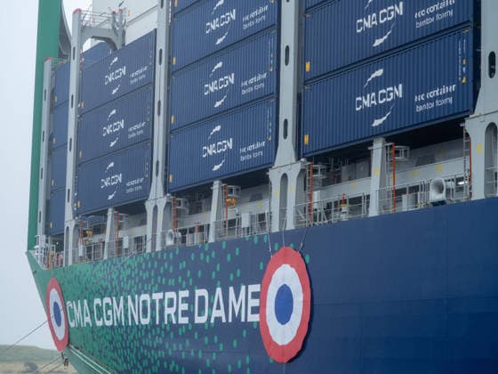 Christening of CMA CGM Notre Dame - Le Havre The CMA-CGM Notre Dame, the largest ship flying the French flag, is seen during its official integration ceremony in Le Havre, France on July 02, 2026, as the vessel operates on liquefied gas. Photo by Mario FOURMY ABACAPRESS.COM Le Havre France  Copyright: xFourmyxMario ABACAx