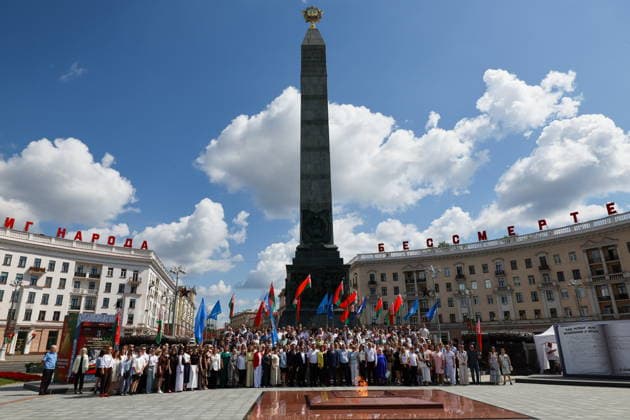 BELARUS, MINSK - JULY 3, 2026: A ceremony takes place to lay flowers at the Victory Monument on Independence Day. Maxim Malinovsky TASS  94607368