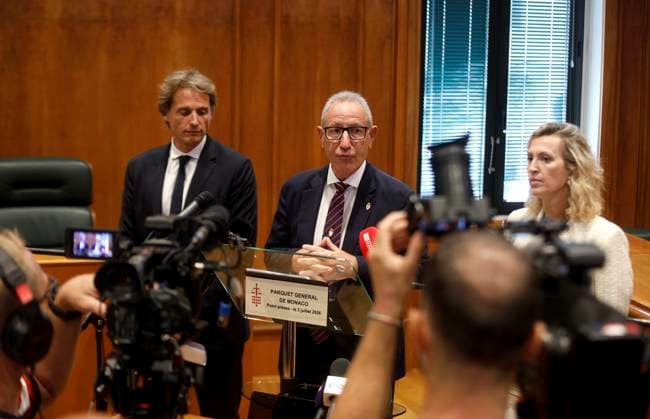 PRESS CONFERENCE ON THE MONACO BOMBING PHOTOPQR NICE MATIN Jean François Ottonello Monaco July 3, 2026 Press conference following the bomb explosion in Monaco Eric Arella, head of the Public Security Department, and Morgan Raymond, deputy prosecutor of Monaco Monaco, July 3, 2026 Press conference following the bomb explosion in Monaco; the prime suspect is a 39-year-old Ukrainian woman currently in Germany; Monaco, France  Copyright: xPHOTOPQR NICExMATIN MAXPPPxJeanxFrançoisxOttonellox 20260703NIM4010 20260703NIM4010