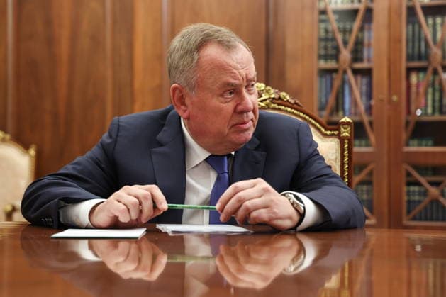 RUSSIA, MOSCOW - JULY 3, 2026: VTB Bank Management Board President Chairman Andrey Kostin during a meeting with Russia s President Putin in the Kremlin. Gavriil Grigorov Russian Presidential Press and Information Office TASS  94609739