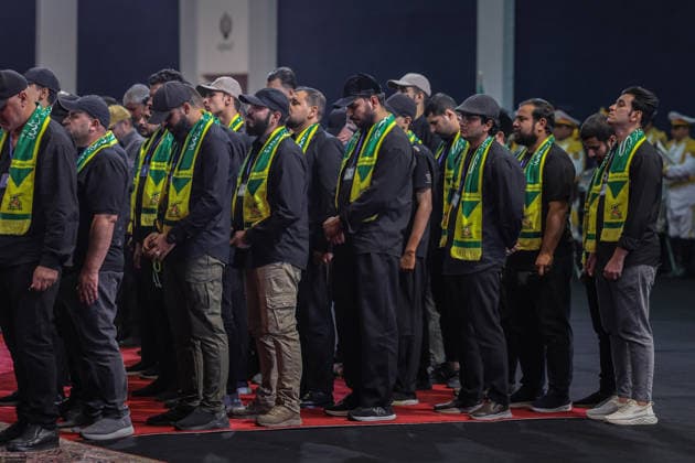 July 3, 2026, Tehran, Iran: Local and foreign officials walk past the coffins of Iran s slain supreme leader Ali Khamenei and his family members after paying their respects at the Grand Mosalla in Tehran on July 3, 2026. The body of Iran s supreme leader, killed in US-Israeli strikes that triggered the Middle East war, arrived at Tehran s Grand Mosalla on July 3 ahead of his funeral, state media reported. Millions of people and a coterie of foreign dignitaries were expected to attend Saturday s official ceremony for Ali Khamenei, with Tehran s chief negotiator calling for a massive turnout to avenge his death. Tehran Iran - ZUMAi98_ 20260703_zih_i98_013 Copyright: xIranianxSupremexLeader SxOfficex