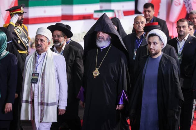 July 3, 2026, Tehran, Iran: Local and foreign officials walk past the coffins of Iran s slain supreme leader Ali Khamenei and his family members after paying their respects at the Grand Mosalla in Tehran on July 3, 2026. The body of Iran s supreme leader, killed in US-Israeli strikes that triggered the Middle East war, arrived at Tehran s Grand Mosalla on July 3 ahead of his funeral, state media reported. Millions of people and a coterie of foreign dignitaries were expected to attend Saturday s official ceremony for Ali Khamenei, with Tehran s chief negotiator calling for a massive turnout to avenge his death. Tehran Iran - ZUMAi98_ 20260703_zih_i98_023 Copyright: xIranianxSupremexLeader SxOfficex