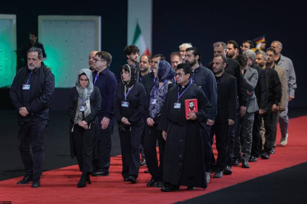 July 3, 2026, Tehran, Iran: Local and foreign officials walk past the coffins of Iran s slain supreme leader Ali Khamenei and his family members after paying their respects at the Grand Mosalla in Tehran on July 3, 2026. The body of Iran s supreme leader, killed in US-Israeli strikes that triggered the Middle East war, arrived at Tehran s Grand Mosalla on July 3 ahead of his funeral, state media reported. Millions of people and a coterie of foreign dignitaries were expected to attend Saturday s official ceremony for Ali Khamenei, with Tehran s chief negotiator calling for a massive turnout to avenge his death. Tehran Iran - ZUMAi98_ 20260703_zih_i98_052 Copyright: xIranianxSupremexLeader SxOfficex
