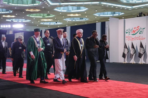 July 3, 2026, Tehran, Iran: Local and foreign officials walk past the coffins of Iran s slain supreme leader Ali Khamenei and his family members after paying their respects at the Grand Mosalla in Tehran on July 3, 2026. The body of Iran s supreme leader, killed in US-Israeli strikes that triggered the Middle East war, arrived at Tehran s Grand Mosalla on July 3 ahead of his funeral, state media reported. Millions of people and a coterie of foreign dignitaries were expected to attend Saturday s official ceremony for Ali Khamenei, with Tehran s chief negotiator calling for a massive turnout to avenge his death. Tehran Iran - ZUMAi98_ 20260703_zih_i98_057 Copyright: xIranianxSupremexLeader SxOfficex
