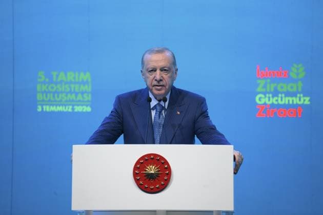 Turkish President Recep Tayyip Erdogan ISTANBUL, TURKIYE - JULY 3: Turkish President Recep Tayyip Erdogan delivers a speech during the Ziraat Bank 5th Agricultural Ecosystem Meeting at the Halic Congress Center in Istanbul, Turkiye, on July 3, 2026. Arif Hudaverdi Yaman Anadolu Istanbul Turkey. Editorial use only. Please get in touch for any other usage.  Copyright: x2026xAnadoluxArifxHudaverdixYamanx