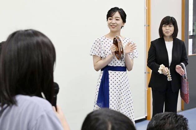 Japanese Princess Kako visit school for blind Japanese Princess Kako (back, L) visits a school for blind people in Yokohama near Tokyo on July 3, 2026. (Pool photo)  A14AA0005621475P