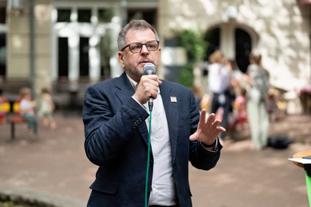 Berlin,03.07.2026,Offizieller Wahlkampfauftakt der Partei Bündnis 90 Die Grünen, Bezirksverband Charlottenburg-Wilmersdorf, am Leon-Jessel-Platz zur Wahl des 20. Abgeordnetenhauses von Berlin am 20. September 2026,Werner Graf Bürgermeisterkandidat *** Berlin, July 3, 2026,Official kickoff of the election campaign for the Alliance 90 The Greens party, Charlottenburg-Wilmersdorf district chapter, at Leon Jessel Platz for the election of the 20th Berlin House of Representatives on September 20, 2026; Werner Graf, mayoral candidate