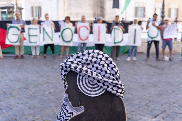 IPA86341172 - A rally was held in front of the Palazzo di Montecitorio in Rome to mark the 1,000 days since the start of the genocide in Gaza  Copyright: xMatteoxNardonex xx 86341172