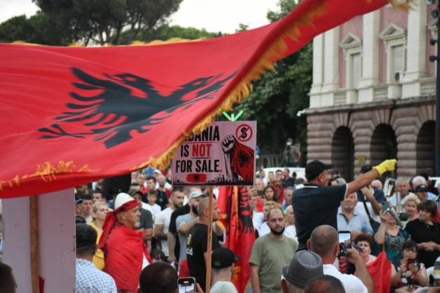 Protests continue over Zvernec tourism project in Albania TIRANA, ALBANIA - JULY 3: Protesters gather at Skanderbeg Square before marching to the Prime Minister s Office during the 34th day of demonstrations against a planned tourism project in the Zvernec area of Vlora, in Tirana, Albania, on July 3, 2026. Olsi Shehu Anadolu Tirana Albania. Editorial use only. Please get in touch for any other usage.  Copyright: x2026xAnadoluxOlsixShehux