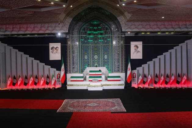 State funeral held for Iran s former leader Khamenei after US-Israeli attack TEHRAN, IRAN - JULY 3: ( RESTRICTIONS: NO Access Israel Media Persian Language TV Stations Outside Iran Strictly No Access BBC Persian VOA Persian Manoto TV Iran International TV ) (----EDITORIAL USE ONLY - MANDATORY CREDIT - IRANIAN LEADER PRESS OFFICE HANDOUT - NO MARKETING NO ADVERTISING CAMPAIGNS - DISTRIBUTED AS A SERVICE TO CLIENTS----) A view shows the coffin of former Iranian leader Ali Khamenei, who was killed in attacks launched by the US and Israel on February 28, during a state ceremony at Imam Khomeini Musalla Mosque in Tehran, Iran, on July 3, 2026. Iranian Leader Press Office Handout Anadolu Tehran Iran. Editorial use only. Please get in touch  Copyright: x2026xAnadoluxIranianxLeaderxPressxOffice Handoutx