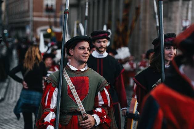 the Ommegang Oppidi Bruxellensis historical parade in the city center of Brussels, Friday 03 July 2026. This parade is an historical reenactment of the entry of Charles the fifth (Charles Quint - Keizer Karel) in Brussels in 1549. MARIUS BURGELMAN  MariusxBurgelman 180290672