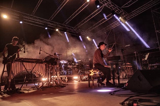 July 3, 2026, Soliera, Emilia Romagna, Italy: These New Puritans performs on stage during the presentation of their latest and acclaimed studio album, Crooked Wing at Piazza Lusvardi. Twins Jack and George Barnett, the founding nucleus of the British avant-garde band These New Puritans, took to the stage in Piazza Lusvardi in Soliera (MO) as one of the most anticipated headliners of the nineteenth edition of Arti Vive Festival. The cult band from Essex treated the audience to a powerful and captivating performance. Soliera Italy - ZUMAs197 20260703_aaa_s197_096 Copyright: xCarloxVerganix