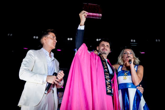 Celebration of the 19th Mr. Gay Spain Gala at MADO: Omar Suárez, Kevin Carrera, and Luján Argüelles during the pageant and musical show for the 19th Mr. Gay Spain Gala, on July 3, 2026, in Madrid, Spain. The event—one of the central and most popular highlights of the capital’s official LGBTIQ Pride festival program—takes place on the main stage in Plaza de Espana to select the new national representative, combining visibility for the community, the candidates’ stories of overcoming adversity, and live artistic performances. A Pé MADRID, Spain MADRID, Spain Spain  Copyright: xA.xPÃ rezxMecax 7642732