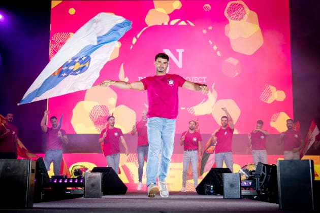 Celebration of the 19th Mr. Gay Spain Gala by MADO’s Kevin Carrera during the pageant and musical show for the 19th Mr. Gay Spain Gala, on July 3, 2026, in Madrid, Spain. The event, one of the central and most popular highlights of the capital’s official LGBTIQ Pride festival program, takes place on the main stage in Plaza de Espana to select the new national representative, combining visibility for the community, the candidates’ stories of overcoming adversity, and live artistic performances. A Pé MADRID, Spain MADRID, Spain Spain  Copyright: xA.xPÃ rezxMecax 7642772