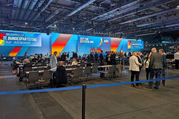 Erfurt, Thüringen, Deutschland, 04.07.2026: Messe: AfD-Bundesparteitag: Blick ins Plenum *** Erfurt, Thuringia, Germany, July 4, 2026: AfD Federal Party Convention—A View of the Plenary Session Copyright: xdtsxNachrichtenagenturx dts_126279