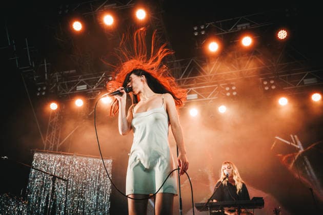 Smerz live at Roskilde Festival 2026 Roskilde, Denmark. 03rd, July 2026. The Norwegian duo Smerz performs a live concert during the Danish music festival Roskilde Festival 2026 in Roskilde. Here singer and musician Catharina Stoltenberg is seen live on stage. Denmark, Roskilde  Copyright: xGonzalesxPhoto ChristianxHjorthx