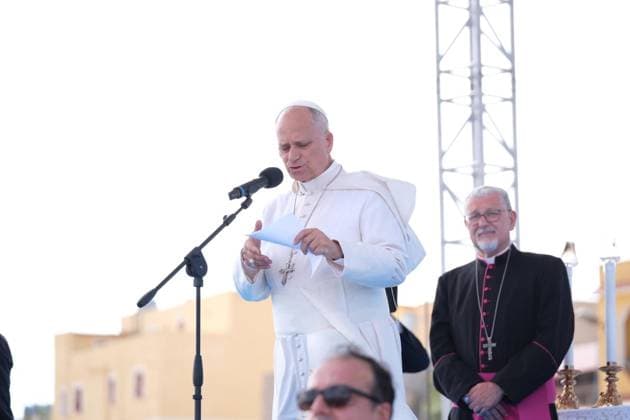 July 4, 2026, Lampedusa: An handout picture provided by Arcidiocesi di Agrigento shows Pope Leo XIV during his pastoral visit on Lampedusa, island in the south of Italy, 4 July 2026 ANSA Arcidiocesi di Agrigento press office handout +++ ANSA PROVIDES ACCESS TO THIS HANDOUT PHOTO TO BE USED SOLELY TO ILLUSTRATE NEWS REPORTING OR COMMENTARY ON THE FACTS OR EVENTS DEPICTED IN THIS IMAGE - NO ARCHIVING - NO LICENSING - NPK Lampedusa  - ZUMAa110 20260704_zaf_a110_014 Copyright: xArcidiocesixDixAgrigentox