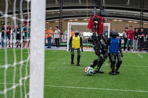 July 4, 2026, Incheon, South Korea: Humanoid robots play soccer during the Humanoid soccer league at Songdo ConvensiA. RoboCup 2026 INCHEON is happening from July 2 to July 6 at Songdo ConvensiA. The event was first held in 1997 and is the world™s largest robot soccer competition and a global challenge dedicated to build a better future through artificial intelligence and robotic technologies. Incheon South Korea  - ZUMAs197 20260704_aaa_s197_006 Copyright: xSimonxShinx