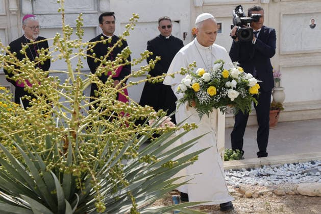 Pope Leo XIV visits the Southern Italian island of Lampedusa LAMPEDUSA, ITALY - JULY 04: Pope Leo XIV pays homage to the graves of migrants at the cemetery of Lampedusa, Italy, on July 04, 2026. Riccardo De Luca Anadolu Lampedusa Italy. Editorial use only. Please get in touch for any other usage.  Copyright: x2026xAnadoluxRiccardoxDexLucax