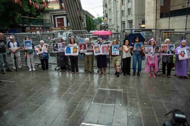 July 4, 2026, Istanbul, Istanbul, Turkey: Members of the Saturday Mothers and the Human Rights Association s Commission Against Enforced Disappearances hold the 1110th weekly vigil at Galatasaray Square in Istanbul, Turkey, on July 4, 2026. During the gathering, participants demanded justice for Hasan Gulunay, who disappeared after allegedly being detained in 1992, marking the 34th anniversary of his disappearance. Protesters called for an effective investigation, disclosure of his fate, and accountability for those responsible, while reiterating demands for justice for all victims of enforced disappearance in Turkey. Istanbul Turkey  - ZUMAt171 20260704_zip_t171_002 Copyright: xAbdullahxTepelix
