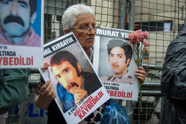 July 4, 2026, Istanbul, Istanbul, Turkey: Members of the Saturday Mothers and the Human Rights Association s Commission Against Enforced Disappearances hold the 1110th weekly vigil at Galatasaray Square in Istanbul, Turkey, on July 4, 2026. During the gathering, participants demanded justice for Hasan Gulunay, who disappeared after allegedly being detained in 1992, marking the 34th anniversary of his disappearance. Protesters called for an effective investigation, disclosure of his fate, and accountability for those responsible, while reiterating demands for justice for all victims of enforced disappearance in Turkey. Istanbul Turkey  - ZUMAt171 20260704_zip_t171_008 Copyright: xAbdullahxTepelix