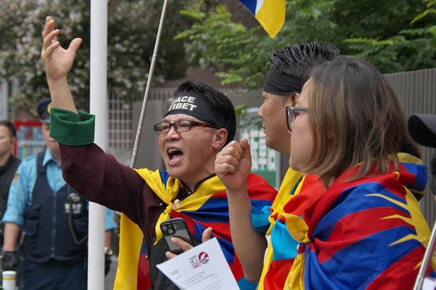 Protesters appeal against China government in front of the Chinese embassy in Tokyo, Japan on Saturday, July 4, 2026.  TKP2026070407 KEIZOxMORI