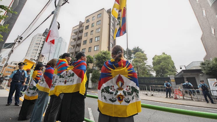Protesters appeal against China government in front of the Chinese embassy in Tokyo, Japan on Saturday, July 4, 2026.  TKP2026070405 KEIZOxMORI