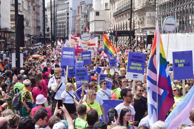 July 4, 2026, London, England, United Kingdom: Participants from Stonewall pass through Piccadilly during the Pride In London parade. London United Kingdom  - ZUMAv130 20260704_zip_v130_015 Copyright: xVukxValcicx