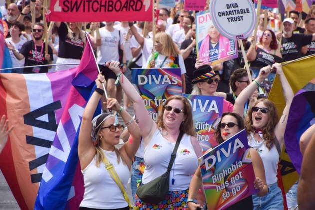 July 4, 2026, London, England, United Kingdom: Participants from DIVA pass through Piccadilly during the Pride In London parade. London United Kingdom  - ZUMAv130 20260704_zip_v130_017 Copyright: xVukxValcicx