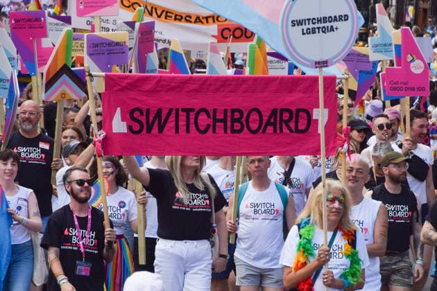 July 4, 2026, London, England, United Kingdom: Participants from Switchboard pass through Piccadilly during the Pride In London parade. London United Kingdom  - ZUMAv130 20260704_zip_v130_018 Copyright: xVukxValcicx