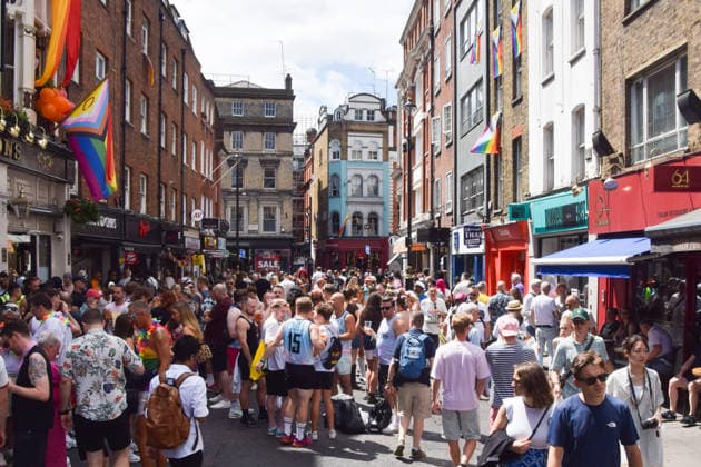 July 4, 2026, London, England, United Kingdom: Revellers pack the streets in Soho during the Pride In London parade. London United Kingdom  - ZUMAv130 20260704_zip_v130_034 Copyright: xVukxValcicx