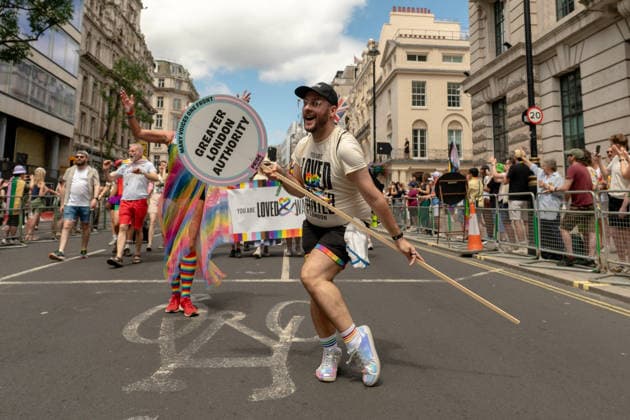 Pride March 2026, London UK 04 July 2026 Participants take part in London Pride 2026 celebrations in central London on 4 July 2026. The annual event brought together members of the LGBTQ+ community, allies, and supporters to celebrate diversity, visibility, and equality., Credit:JAMES LEONARD COOK James Cook Avalon  Copyright: xJAMESxLEONARDxCOOKx xJamesxCookx xAvalonx 1114385934