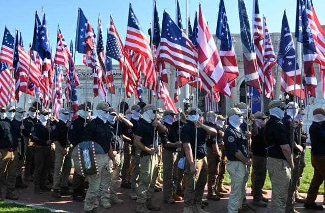 Members of the Patriot Front attend America s 250th anniversary in Washington, DC Members of the Patriot Front, an American white supremacist group, assemble outside Union Station to celebrate America s 250th anniversary on July 4, 2026 in Washington, DC.. Photo by Olivier Douliery ABACAPRESS.COM Washington DC United States  Copyright: xDoulieryxOlivier ABACAx