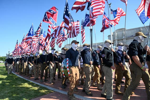 Members of the Patriot Front attend America s 250th anniversary in Washington, DC Members of the Patriot Front, an American white supremacist group, assemble outside Union Station to celebrate America s 250th anniversary on July 4, 2026 in Washington, DC.. Photo by Olivier Douliery ABACAPRESS.COM Washington DC United States  Copyright: xDoulieryxOlivier ABACAx