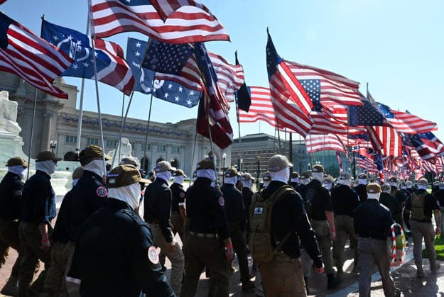 Members of the Patriot Front attend America s 250th anniversary in Washington, DC Members of the Patriot Front, an American white supremacist group, assemble outside Union Station to celebrate America s 250th anniversary on July 4, 2026 in Washington, DC.. Photo by Olivier Douliery ABACAPRESS.COM Washington DC United States  Copyright: xDoulieryxOlivier ABACAx