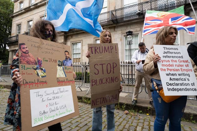 July 4, 2026, Edinburgh, Scotland, UK: Members of ScotlandÃ¢â‚¬â ¢s Iranian community opposed to the Islamic Republic demonstrated outside the U.S. Consulate in Edinburgh under the banner Ã¢â‚¬oeDonÃ¢â‚¬â ¢t Deal With TerroristsÃ¢â‚¬Â. Held to coincide with AmericaÃ¢â‚¬â ¢s Independence Day, the protestors argued that engaging with IranÃ¢â‚¬â ¢s Islamic Republic is contrary to AmericaÃ¢â‚¬â ¢s values and ideals. Edinburgh UK  - ZUMAs357 20260704_zip_s357_010 Copyright: xCameronxScottx