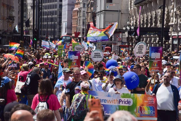 Pride In London Parade 2026 - 04 Jul 2026 Thousands of participants pass through Piccadilly with banners, flags and signs during the Pride In London parade. London United Kingdom Copyright: xVukxValcicx xSOPAxImagesx VukValcicPride2026_57
