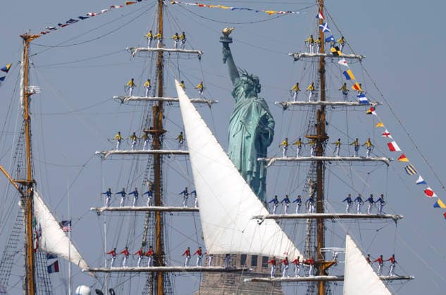 The Arc Gloria from Colombia sails past the Statue of Liberty as part of Sail4th 250, a celebration for America s 250th anniversary, in New York City on Saturday, July 4, 2026. The event includes over 100 tall ships and navy vessels from more than 30 nations.  NYP20260704205 JOHNxANGELILLO