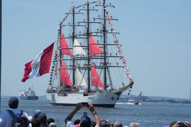 July 4, 2026, New Yok, New York, USA: Peru s ship Bap Union during a celebration of America s 250th birthday, a parade of tall ships sail into New York Harbor and up the Hudson River on July 4th, 2026 in New York. New Yok USA  - ZUMAb148 20260704_zap_b148_021 Copyright: xBryanxSmithx