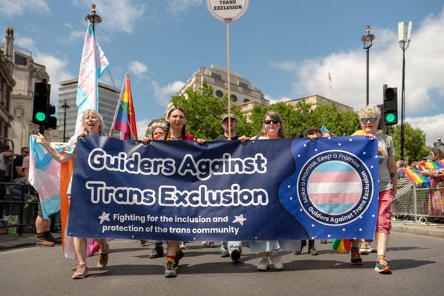 Pride in London, London, UK 4 July 2026 Guiders Against Trans Exclusion march at London Pride 2026 celebrations in central London on 4 July 2026, opposing the fact that Transgender Girls and Young Women will no longer be allowed to join Girlguiding, with current memebers having until September to leave the organisation, Credit:JAMES LEONARD COOK James Cook Avalon  Copyright: xJAMESxLEONARDxCOOKx xJamesxCookx xAvalonx 1114433211