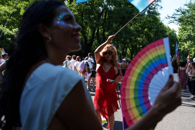 2026 National LGBTI Pride Parade in Madrid A person waves the trans flag during the 2026 National LGBTI Pride Parade on July 4, 2026, in Madrid, Spain. The 2026 National Pride Parade, under the slogan Take to the Streets with Pride: Dissent and Resistance, calls for a National Pact against hate speech, the effective implementation of LGBTQ+ and transgender laws, the criminalization of conversion therapies with prison sentences, and the recognition of non-binary and intersex people. JULY 4, 2026 Madrid, Spain  Copyright: xMatiasxChiofalox 7643928