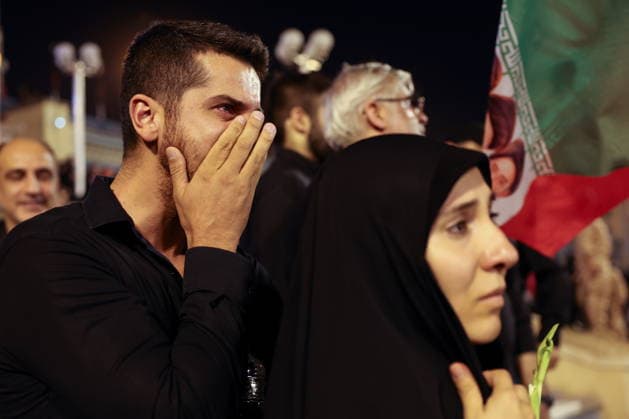 IRAN, TEHRAN - JULY 5, 2026: A man weeps outside the Grand Mosalla of Tehran (Imam Khomeini Mosalla of Tehran) during the state funeral of Iranian Supreme Leader Ayatollah Ali Khamenei (1939-2026). Khamenei was killed in a joint US-Israeli airstrike on February 28. Valery Sharifulin TASS  94665613