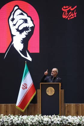 Iranian President Masoud Pezeshkian TEHRAN, IRAN - JULY 04: ( RESTRICTIONS: NO Access Israel Media Persian Language TV Stations Outside Iran Strictly No Access BBC Persian VOA Persian Manoto TV Iran International TV ) (----EDITORIAL USE ONLY – MANDATORY CREDIT - IRANIAN PRESIDENCY HANDOUT - NO MARKETING NO ADVERTISING CAMPAIGNS - DISTRIBUTED AS A SERVICE TO CLIENTS----) Iranian President Masoud Pezeshkian delivers a speech during the Leader of Resistance: Imam Khomeini International Conference in Tehran, Iran, on July 4, 2026. During his address, Pezeshkian said Israel had attacked all countries in the region and was the source of regional instability. Iranian Presidency Handout Anadolu Tehran Iran. Editorial use only. Please get  Copyright: x2026xAnadoluxIranianxPresidencyx xHandoutx